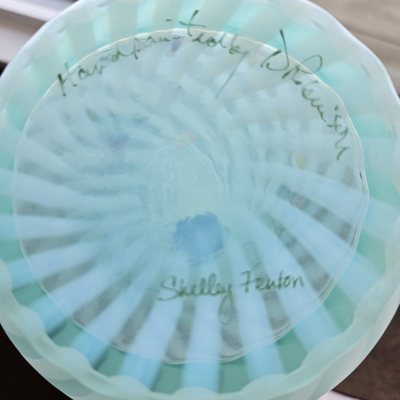 Fenton Sea Mist Green Decanter With Stopper Hand Painted Signed Rare Vtg - Picture 14 of 14